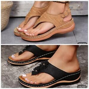Women's light Weight 2 Pairs Sandals Black / Brown Size 38 6.5